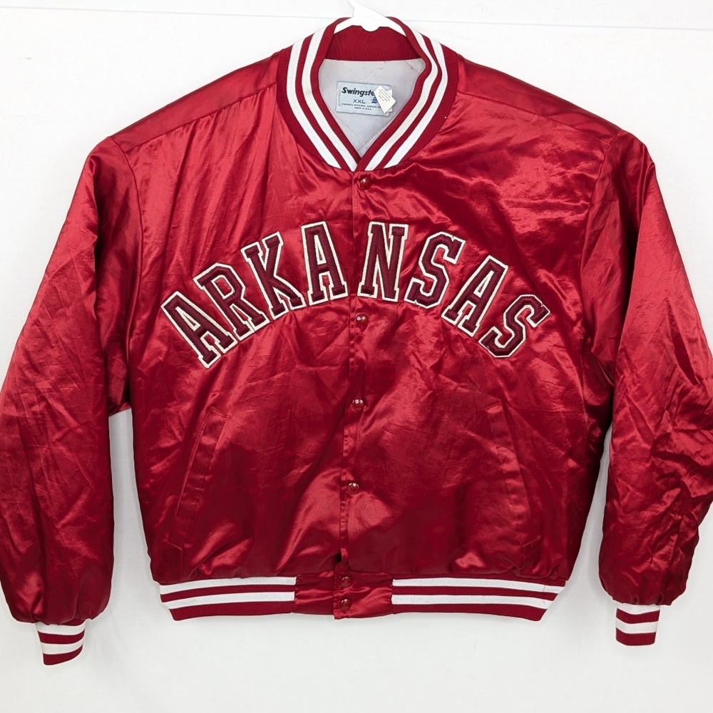 Vintage Swingster Arkansas Razorbacks Red Satin Windbreaker Jacket Size XXL